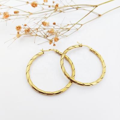 China TRENDY Twisted Circles Earrings Shape Stainless Steel Women Jewelry Joyas 18k Gold Plated Big Circle Big Gold Circle Initial Earrings for sale