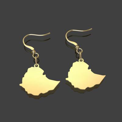 China Fashionable Acero Inoxidable Joyeria Stainless Steel Plaid Earrings Ethiopia Country Map Earrings Tarnish Free Jewelry for sale