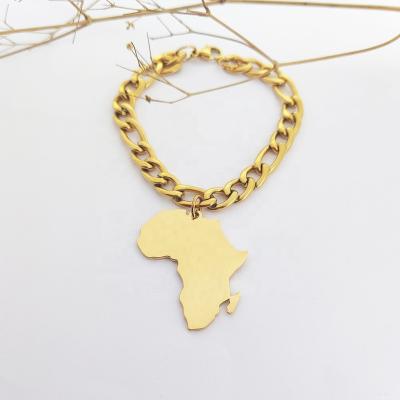 China TRENDY Gold Adinkra Gye Nyame Logo African Bracelet Jewelry Custom Made Stainless Steel Africa Map Bracelet Joyas De Acero Inoxidable for sale