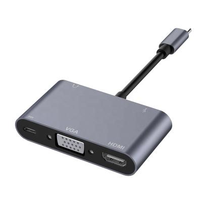 China Computer Xput Type C USB-C Hub Adapters 5 in 1 USB Type C Hub to 4K HDMI VGA USB 3.0 PD Charging 3.5mm Audio Adapter for sale