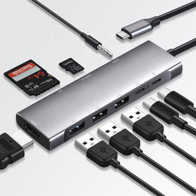 China Laptop PC Xput USB C Hub Docking Station 9 in 1 Type C Hub Adapter USB C to Audio Player PD Hub 4K HDMI USB TF SD Card for sale