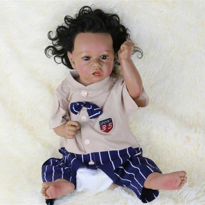 China Cartoon Toy 20' African American Little Doll Cute Black Baby Toys Real Silicone Reborn Doll for sale