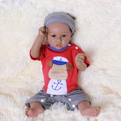 China Cartoon Toy 20 Inch 50 Cm Bebe Reborn Baby - Doll Boy Doll African American Dolls With Headband Hat for sale