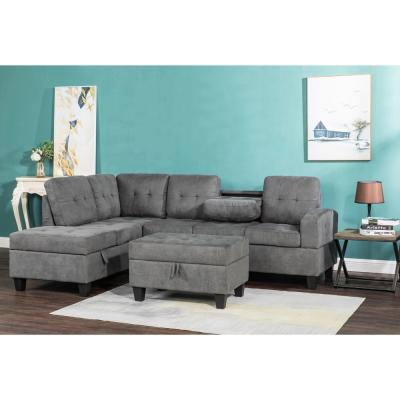 China Modern Cheap Sofa Bed Living Room Furniture Gray Corner Fabric Tufted Sofa for sale