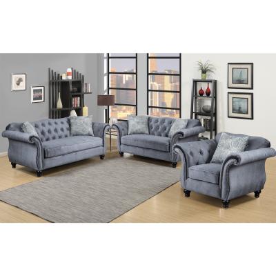 China Modular Classic Gray Velvet Fabric Tufted Chesterfield Sofa For Living Room Sofas for sale