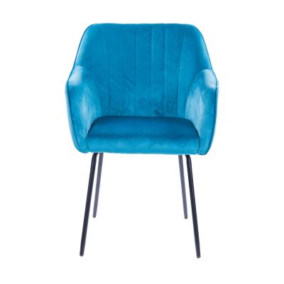 China Blue Velvet Tufted European Design Furniture Ergonomic Steel Leg Dining Chair For Dining Chair for sale