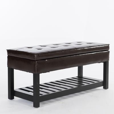 China Modern Custom Bar Seating Modern Leather Tufted Brown PU Storage Ottoman Bench for sale