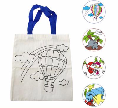 China Handled Customize DIY Painting Waxed Cute Canvas Shopping Bags Kids Cartoon Canvas Tote Bag With Zipper for sale