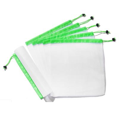 China Convenient reusable single product drawstring fruit apple mesh protection bag reused polyester RPET mesh product bags wholesale for sale