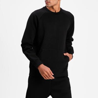 China Wholesale High Quality 100% Cotton Anti-Wrinkle Kangaroo Pockets Black Crewneck Sweatshirt Men for sale