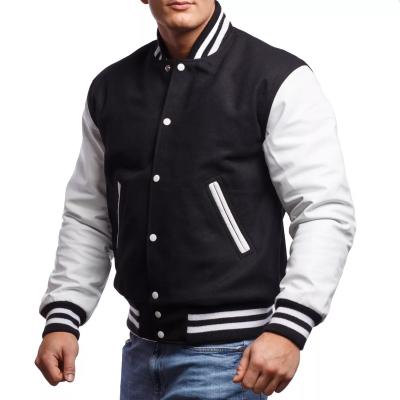 China QUICK DRY High Quality High School Black Wool Body & Bright White Leather Sleeves Letterman Jacket for sale