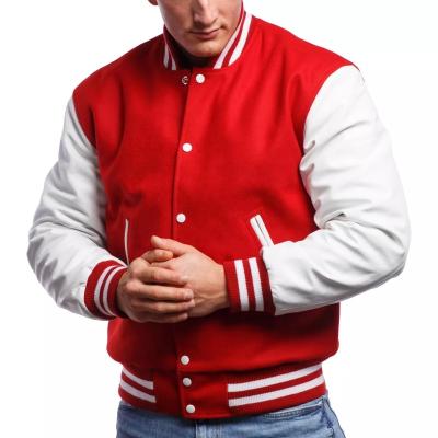 China Custom QUICK DRY New Style Scarlet Wool Body And Bright White Leather Jackets Mens Letterman Varsity Jacket for sale