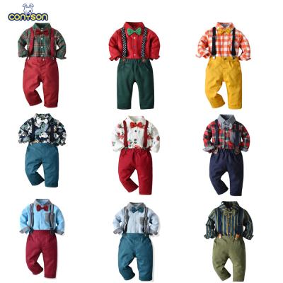 China Conyson 2Pcs Winter Children Cotton Toddler Boys Cotton Tie Coat+Suspender Pant Suit Formal Kids Christmas Dress Set for sale