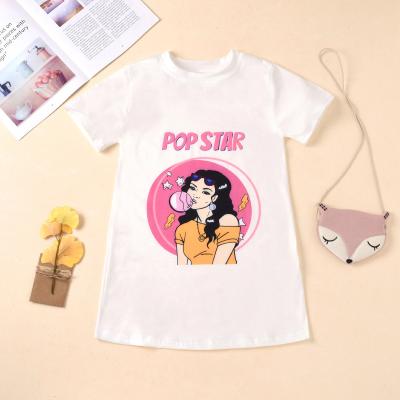 China Anti Shrink Boutique Children Kids Fashion Graphic Classic Print Round Neck Long Girl T-shirt Summer Classic Little Girls Tops T-shirt for sale