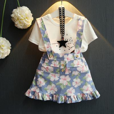 China Floral Border Children's Clothing Anti-pilling Children's Clothing Girls Summer T-shirt Suspender Set for sale