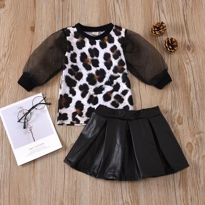 China Children's anti-pilling anti-pilling clothing manufacturers summer girls leather skirt suits fashion solid color two-piece children's long sleeves for sale