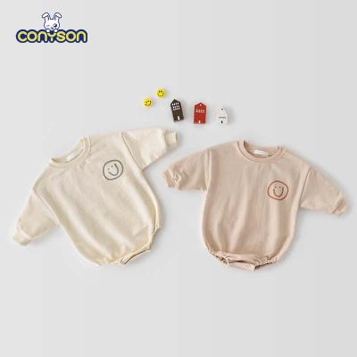 China New Autumn Smile Face Solid Cotton Long Sleeve Conyson Infant Romper Baby Sweatshirt Wholesale for sale