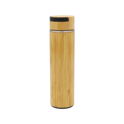 China Sustainable Bamboo Cup 500ml Stainless Steel Eco Friendly Water Bottle With Lid Bamboo Vacuum Thermo Flask for sale