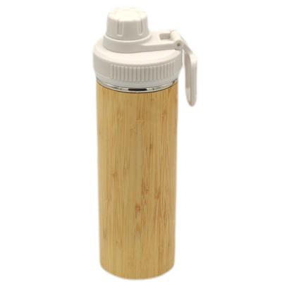 China 350ML Sustainable Bamboo Water Bottle With Handle Lid Vacuum Flask With Natural Bamboo Shell for sale