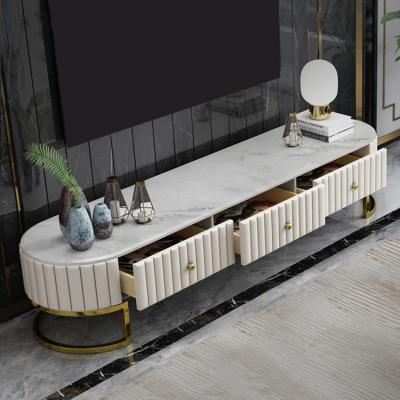 China Factory Supply Removable Modern Metallic TV Cabinet Furniture TV Marble Top Table for sale