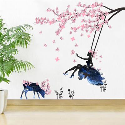 China Waterproof+Eco-friendly ZOOYOO Fairy Deer With Lovely Fairy Girl Wall Sticker For Living Room for sale