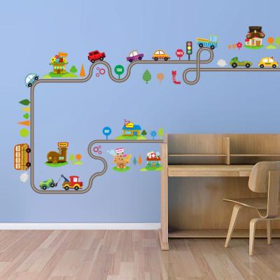 China WALL STICKER Cartoon Cars Road Tree Wall Sticker DIY Decal Murals Kids Nursery Baby Living Room Bedroom Decoration for sale