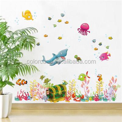 China Waterproof+Eco-friendly Colorcasa Cartoon SeaWorld Wall Stickers For Kids Room Wandtattoo Sticker for sale