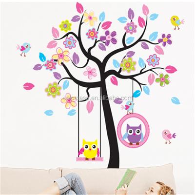 China Recycled Colorcasa New Lovely Jungle Owl And Birds Wall Decor Swing On Tree For Chldren's romm DIY Cartoon Removeable Sticker (78AB) for sale