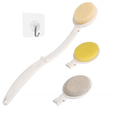 China Long Handle Badeburste 3in 1 Foldable Body Wash Large Bath Sponge Set Shower Sponge Machine With Brush For Elderly for sale