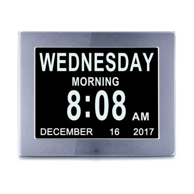 China Health Care Extra Wide 8 Inch Vision Altered Digital Clock Dementia Digital Clock Calendar Day Alarm Clock and 5 Alarm Options for sale