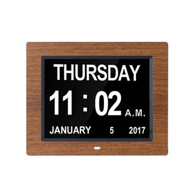 China Calendars Dementia Kalender Klok 8 Inch Black Calendar Clock Dementia Day Digital Alarm Clock For Grandfather for sale