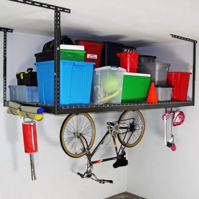 China Corrosion Protection Overhead Garage Rack Warehouse Garage Raised Ceiling Rack Overhead Shelf With Wire Mesh for sale