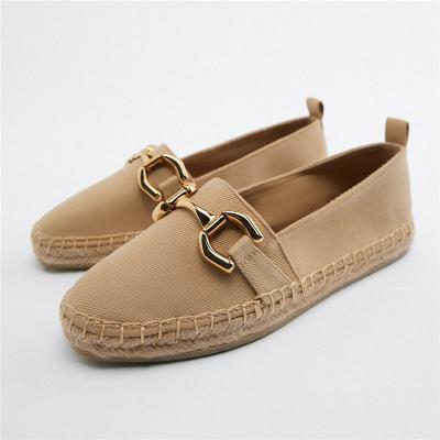 China Damping 2022 high quality women's fashion casual women's summer trend metal buckle canvas shoes canvas platform flats for sale