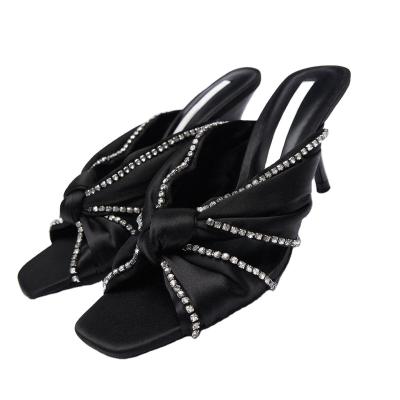 China New Product Light Design Women's Autumn Shoes Black Square Head Crystal Diamond Inlaid Elegant High Heel Sandals for sale