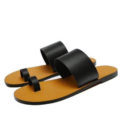 China Flat 2021 Roman style flat sandals from the toe-toe set of new summer women's black beach slip-on outdoor holiday sandals for sale