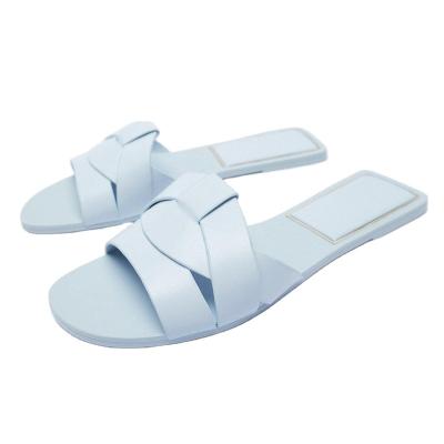 China Wholesale hot stylish blue cross strap accessories fashion trend summer collection 2021 retro wear beach flat leather sandals for sale