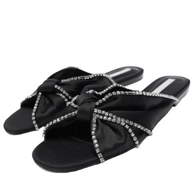 China Black Bowknot Diamond Slippers Summer Trend Women's Shoes Fashion Trend Female Classic Flat Outdoor Decorative Sandals for sale