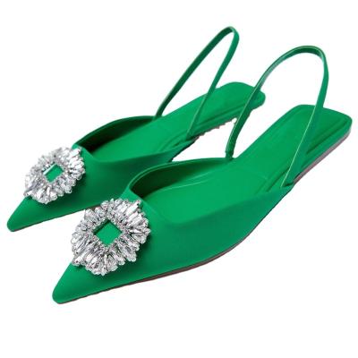 China 2022 New Women's Shoes Spring Custom Made Lightweight Green Rhinepones Pointed Flat Wedding Shoes Mueller Shoes for sale