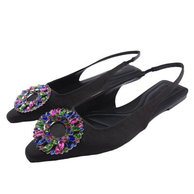 China Flat 2022 Moeller Moeller Moeller Temperament Black Mouth Flat Pointed Plain Flat Color Rhinestone Shoe Buckle Woman Shoes for sale