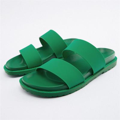 China 2022 fashion trend new design summer green wide band thick unique slippers shape lightweight flat bottom sandals sports shoes women for sale