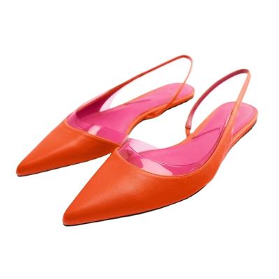 China Fashion trend spring 2022 new women's shoes red high-heeled shoe Moeller flat sandals with a pointed toe and a shallow toe splice for sale