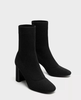 China New Autumn and Winter Hot Sale Women's Shoes Round Head High Heel Fashion Shorts Light Black Elastic Knitted Boots for sale