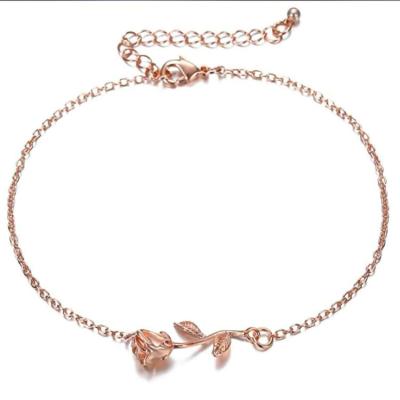 China And American Europe and America European rose gold plated flower anklet chain fancy women anklets for sale