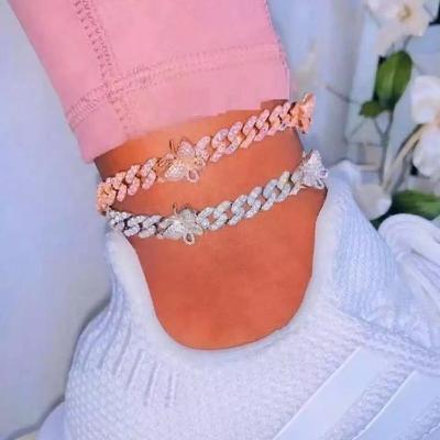 China 2021 TRENDY natural cuban anklet gemstone stainless steel link tarnish free bling cuban anklet chain jewelry for sale