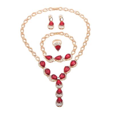 China Red Alloy Women's Four-piece Rings Bracelets Necklace Earrings Bracelets Europe And America Gemstone Suit With Jewelry for sale