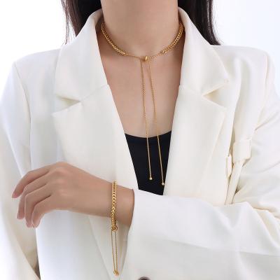 China 2021 fashion sexy titanium steel plated elegant stainless steel joyas de acero woman necklace jewelry set for sale