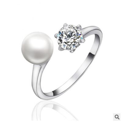 China Korea Style Female Opening Adjustable Pearl Plated Platinum 925 Sterling Silver Ring Adjustable Jewelry anillos de compromiso for sale