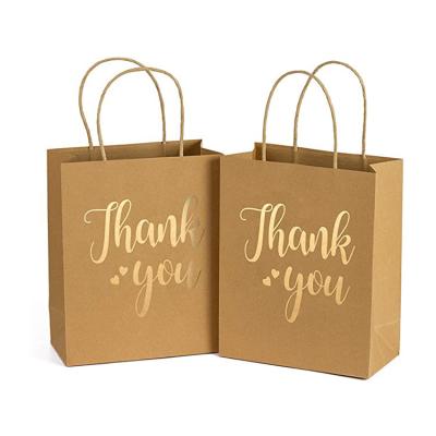 China Factory wholesale handled gift packaging thank you wedding party brown handle packaging kraftpaper shopping bag with thank you handle for sale