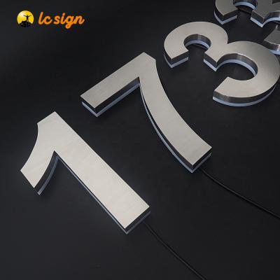 China Buildings Brushed Mirror Stainless Steel Led Backlit Home Hotel Room Numbers Signs for sale