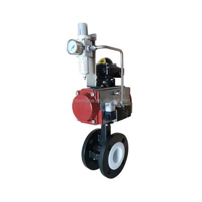 China General Flange Pneumatic Butterfly Valve With Full PTFE Lining for sale